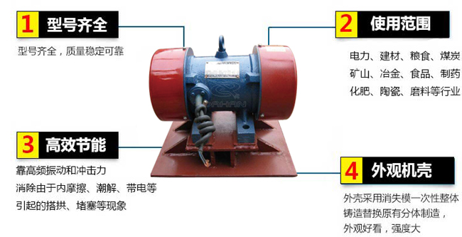 lzf倉(cāng)壁振動(dòng)器：1，型號(hào)齊全：型號(hào)齊全，質(zhì)量穩(wěn)定可靠。2，適用范圍：電力，建材，糧食，煤炭，礦山，冶金，食品，制藥，化肥，陶瓷，磨料等行業(yè)。3，高效：靠高頻振動(dòng)和沖擊力消除由于內(nèi)摩擦，潮解，帶電等引起的塔供，堵塞等現(xiàn)象。4，外觀機(jī)殼：外殼采用消失模一次性整體鑄造替換原有分體制造，外觀好看，強(qiáng)度大。