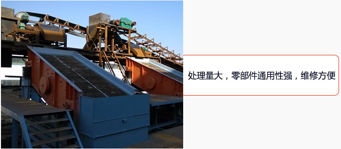 圓振動(dòng)篩處理量大，零部件通用性強(qiáng)，維修方便。