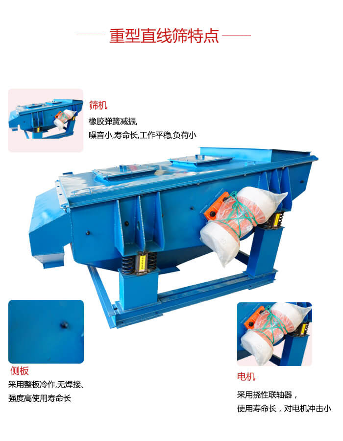 重型直線篩：篩機(jī)，側(cè)板，電機(jī)展示圖