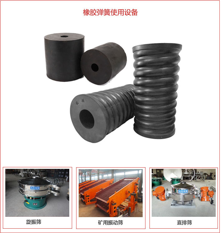 橡膠彈簧適用設(shè)備：旋振篩，礦用振動(dòng)篩，直排篩等