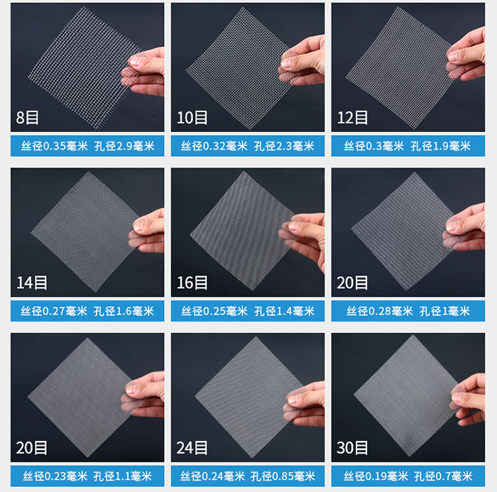 8目-30目金屬絲編織網(wǎng)對應(yīng)的絲徑，孔徑圖片展示
