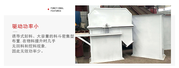 TD型斗式提升機驅動力小，無回料等特點展示圖。