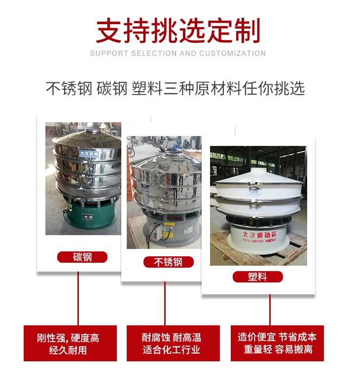 旋振篩可配置一到四層的篩網(wǎng)。旋振篩的篩分效率高，篩分精度高，篩分率高達96%。